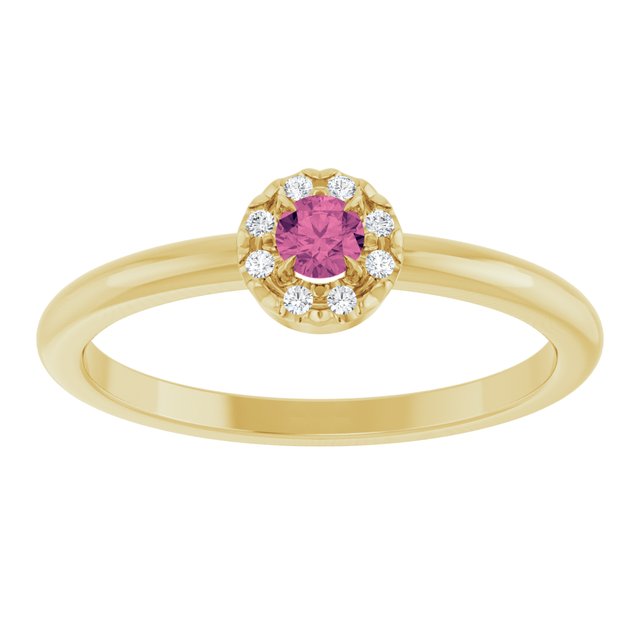 14K Yellow Natural Pink Tourmaline & .03 CTW Natural Diamond French-Set Halo-Style Ring