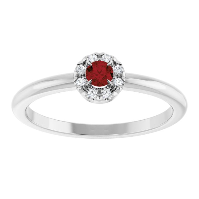 Sterling Silver Natural Mozambique Garnet & .03 CTW Natural Diamond French-Set Halo-Style Ring
