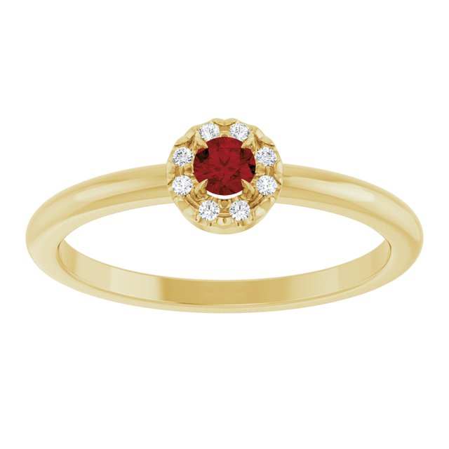 14K Yellow Natural Mozambique Garnet & .03 CTW Natural Diamond French-Set Halo-Style Ring