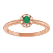 14K Rose Lab-Grown Emerald & .03 CTW Natural Diamond French-Set Halo-Style Ring