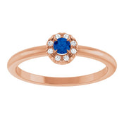 14K Rose Lab-Grown Blue Sapphire & .03 CTW Natural Diamond French-Set Halo-Style Ring