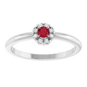 Sterling Silver Natural Ruby & .03 CTW Natural Diamond French-Set Halo-Style Ring