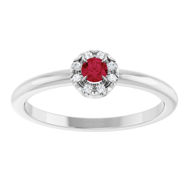 Sterling Silver Natural Ruby & .03 CTW Natural Diamond French-Set Halo-Style Ring