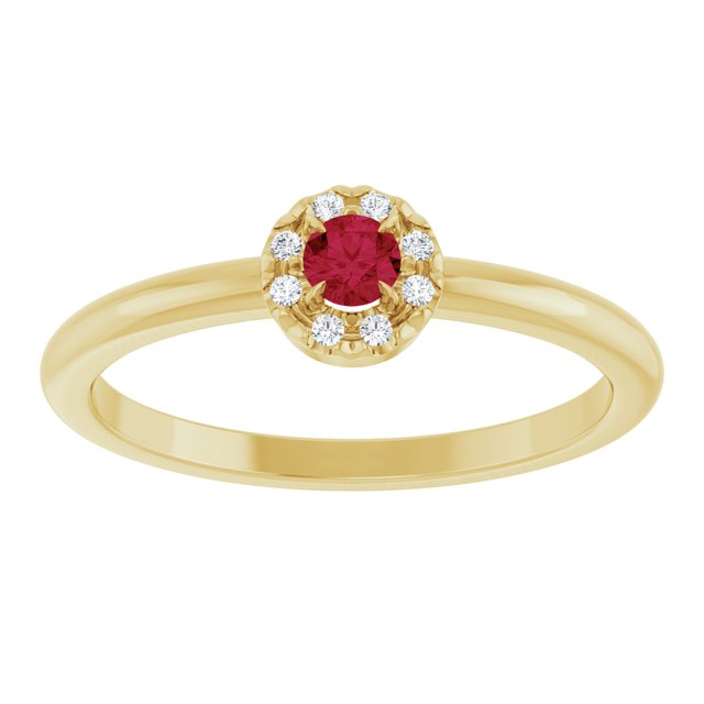 14K Yellow Lab-Grown Ruby & .03 CTW Natural Diamond French-Set Halo-Style Ring