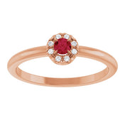 14K Rose Natural Ruby & .03 CTW Natural Diamond French-Set Halo-Style Ring