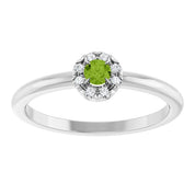 14K White Natural Peridot & .03 CTW Natural Diamond French-Set Halo-Style Ring