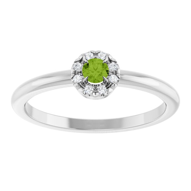 14K White Natural Peridot & .03 CTW Natural Diamond French-Set Halo-Style Ring