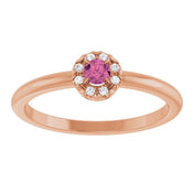 14K Rose Natural Pink Tourmaline & .03 CTW Natural Diamond French-Set Halo-Style Ring