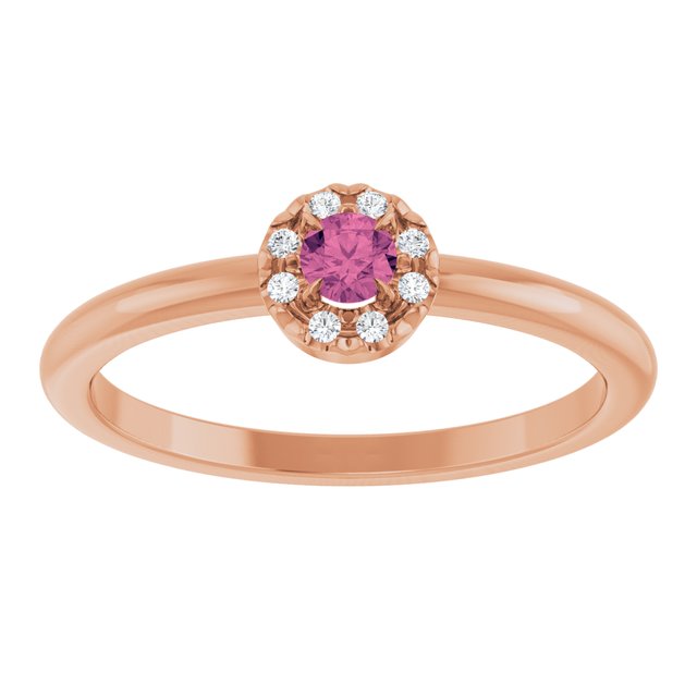 14K Rose Natural Pink Tourmaline & .03 CTW Natural Diamond French-Set Halo-Style Ring