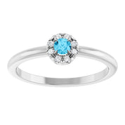 Sterling Silver Natural Aquamarine & .03 CTW Natural Diamond French-Set Halo-Style Ring