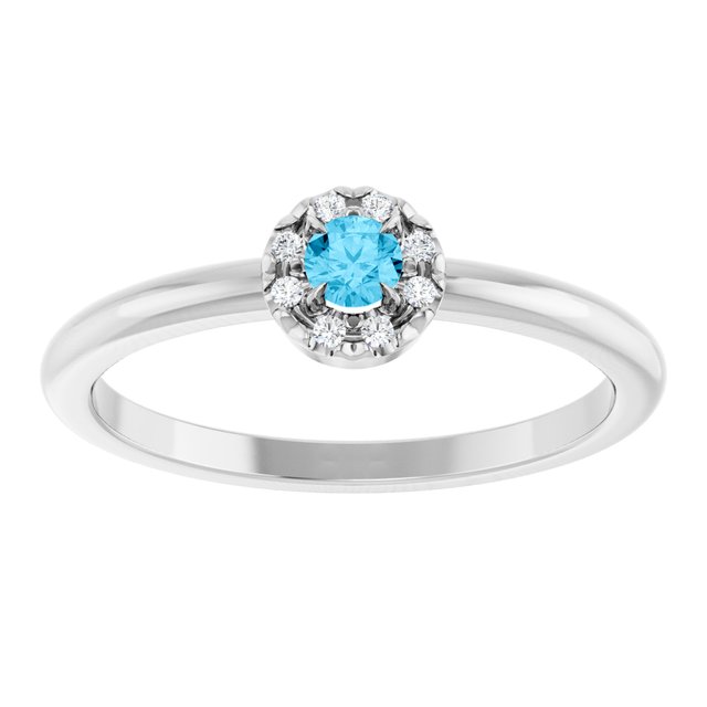 Sterling Silver Natural Aquamarine & .03 CTW Natural Diamond French-Set Halo-Style Ring