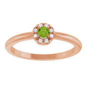 14K Rose Natural Peridot & .03 CTW Natural Diamond French-Set Halo-Style Ring