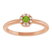 14K Rose Natural Peridot & .03 CTW Natural Diamond French-Set Halo-Style Ring