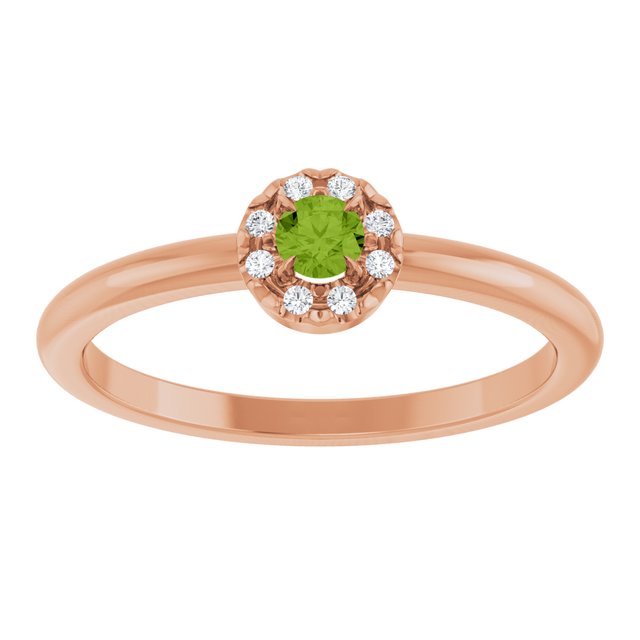 14K Rose Natural Peridot & .03 CTW Natural Diamond French-Set Halo-Style Ring