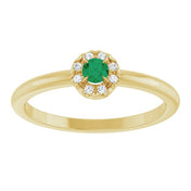 14K Yellow Natural Emerald & .03 CTW Natural Diamond French-Set Halo-Style Ring