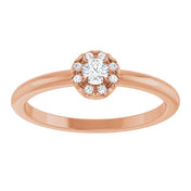 14K Rose Natural White Sapphire & .03 CTW Natural Diamond French-Set Halo-Style Ring
