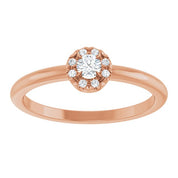 14K Rose Natural White Sapphire & .03 CTW Natural Diamond French-Set Halo-Style Ring