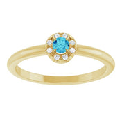 14K Yellow Natural Blue Zircon & .03 CTW Natural Diamond French-Set Halo-Style Ring