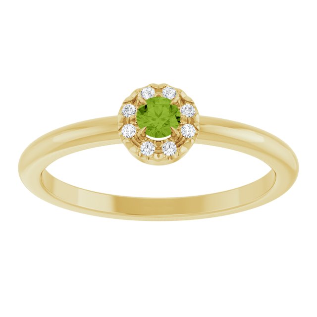14K Yellow Natural Peridot & .03 CTW Natural Diamond French-Set Halo-Style Ring