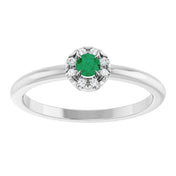 Sterling Silver Natural Emerald & .03 CTW Natural Diamond French-Set Halo-Style Ring