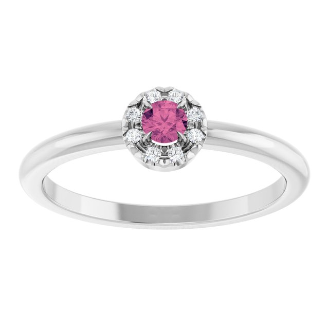 Sterling Silver Natural Pink Tourmaline & .03 CTW Natural Diamond French-Set Halo-Style Ring