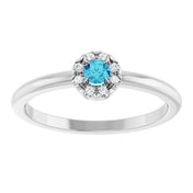 14K White Natural Blue Zircon & .03 CTW Natural Diamond French-Set Halo-Style Ring
