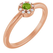 14K Rose Natural Peridot & .03 CTW Natural Diamond French-Set Halo-Style Ring