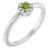 14K White Natural Peridot & .03 CTW Natural Diamond French-Set Halo-Style Ring