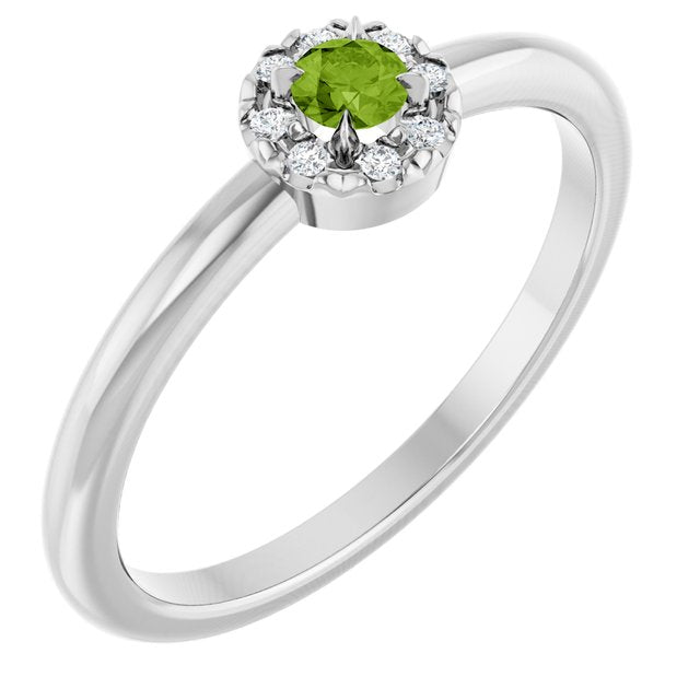 14K White Natural Peridot & .03 CTW Natural Diamond French-Set Halo-Style Ring