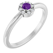 Sterling Silver Natural Amethyst & .03 CTW Natural Diamond French-Set Halo-Style Ring