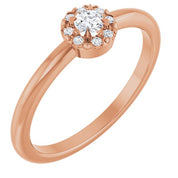14K Rose Natural White Sapphire & .03 CTW Natural Diamond French-Set Halo-Style Ring
