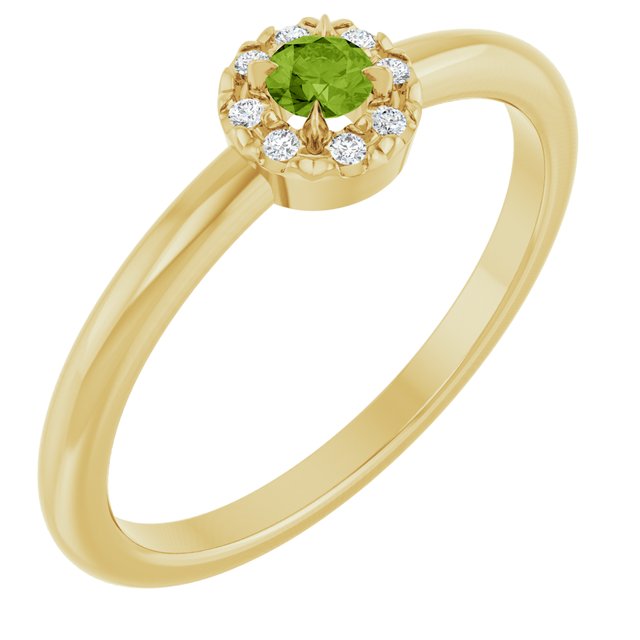 14K Yellow Natural Peridot & .03 CTW Natural Diamond French-Set Halo-Style Ring