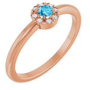 14K Rose Natural Aquamarine & .03 CTW Natural Diamond French-Set Halo-Style Ring