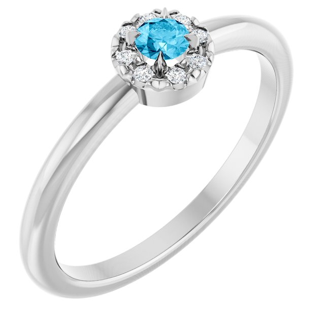 Sterling Silver Natural Aquamarine & .03 CTW Natural Diamond French-Set Halo-Style Ring