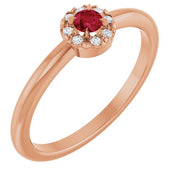 14K Rose Natural Ruby & .03 CTW Natural Diamond French-Set Halo-Style Ring
