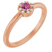 14K Rose Natural Pink Tourmaline & .03 CTW Natural Diamond French-Set Halo-Style Ring
