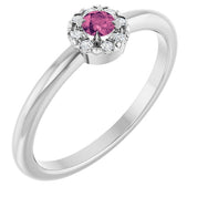 Sterling Silver Natural Pink Tourmaline & .03 CTW Natural Diamond French-Set Halo-Style Ring