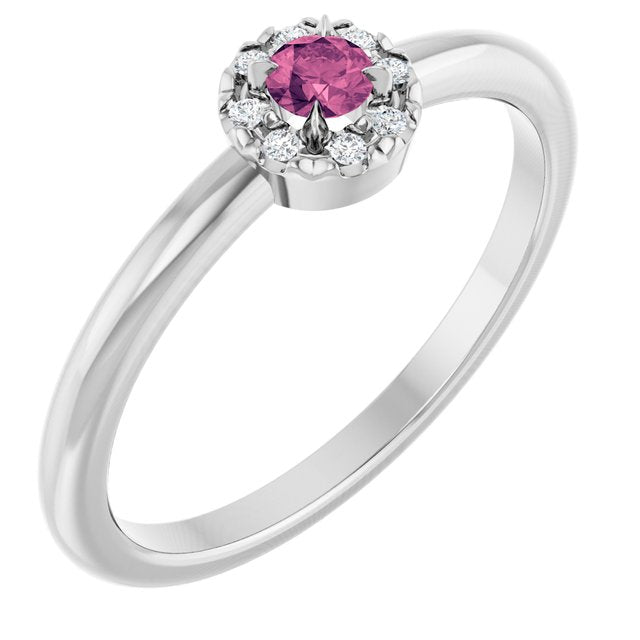 Sterling Silver Natural Pink Tourmaline & .03 CTW Natural Diamond French-Set Halo-Style Ring