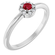 Sterling Silver Natural Ruby & .03 CTW Natural Diamond French-Set Halo-Style Ring