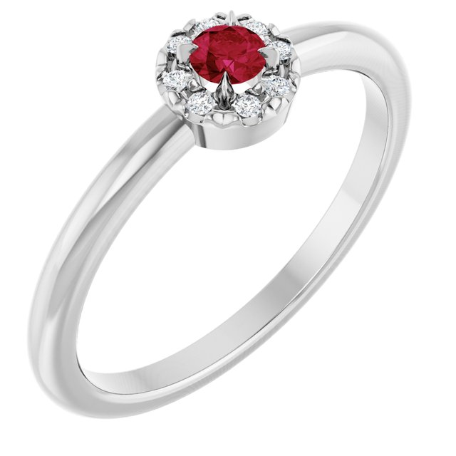 Sterling Silver Natural Ruby & .03 CTW Natural Diamond French-Set Halo-Style Ring