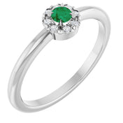Sterling Silver Natural Emerald & .03 CTW Natural Diamond French-Set Halo-Style Ring