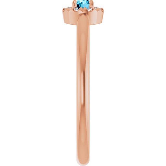 14K Rose Natural Aquamarine & .03 CTW Natural Diamond French-Set Halo-Style Ring