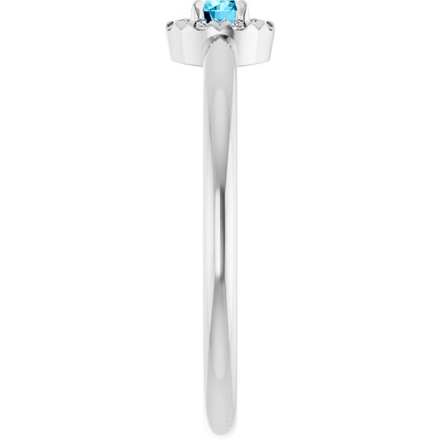 Sterling Silver Natural Aquamarine & .03 CTW Natural Diamond French-Set Halo-Style Ring