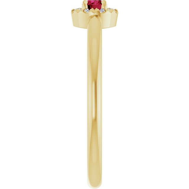 14K Yellow Lab-Grown Ruby & .03 CTW Natural Diamond French-Set Halo-Style Ring
