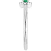 Sterling Silver Natural Emerald & .03 CTW Natural Diamond French-Set Halo-Style Ring