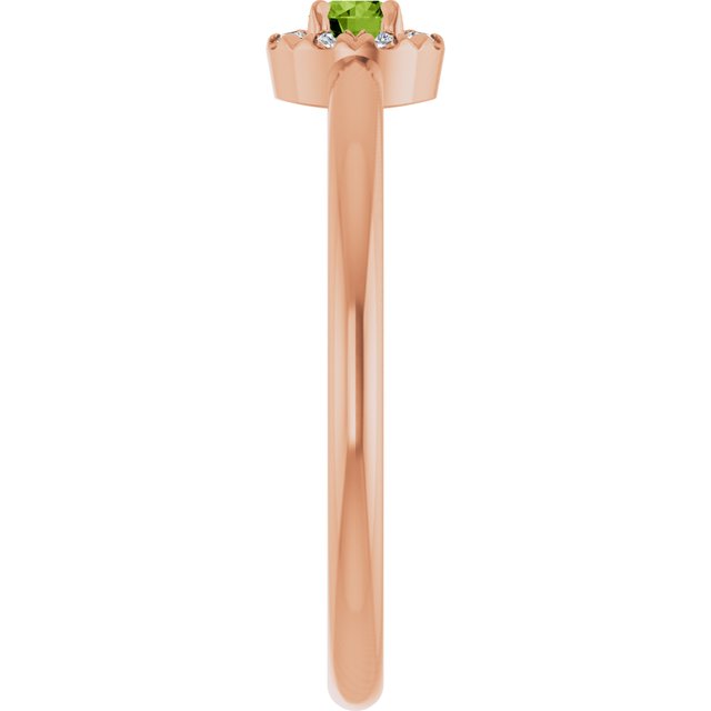 14K Rose Natural Peridot & .03 CTW Natural Diamond French-Set Halo-Style Ring