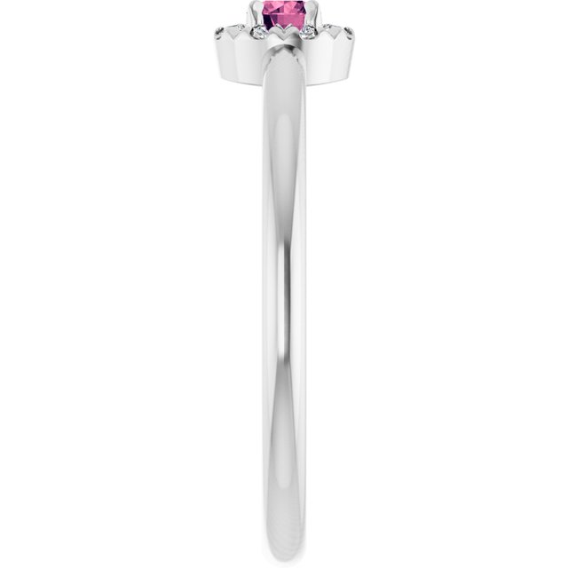 Sterling Silver Natural Pink Tourmaline & .03 CTW Natural Diamond French-Set Halo-Style Ring