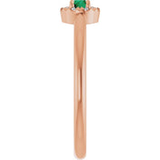 14K Rose Lab-Grown Emerald & .03 CTW Natural Diamond French-Set Halo-Style Ring
