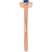 14K Rose Natural Blue Sapphire & .03 CTW Natural Diamond French-Set Halo-Style Ring
