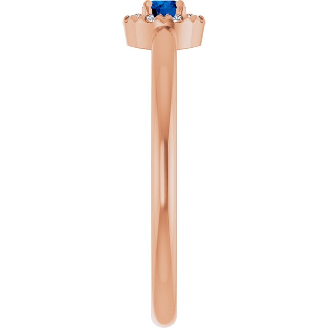 14K Rose Natural Blue Sapphire & .03 CTW Natural Diamond French-Set Halo-Style Ring
